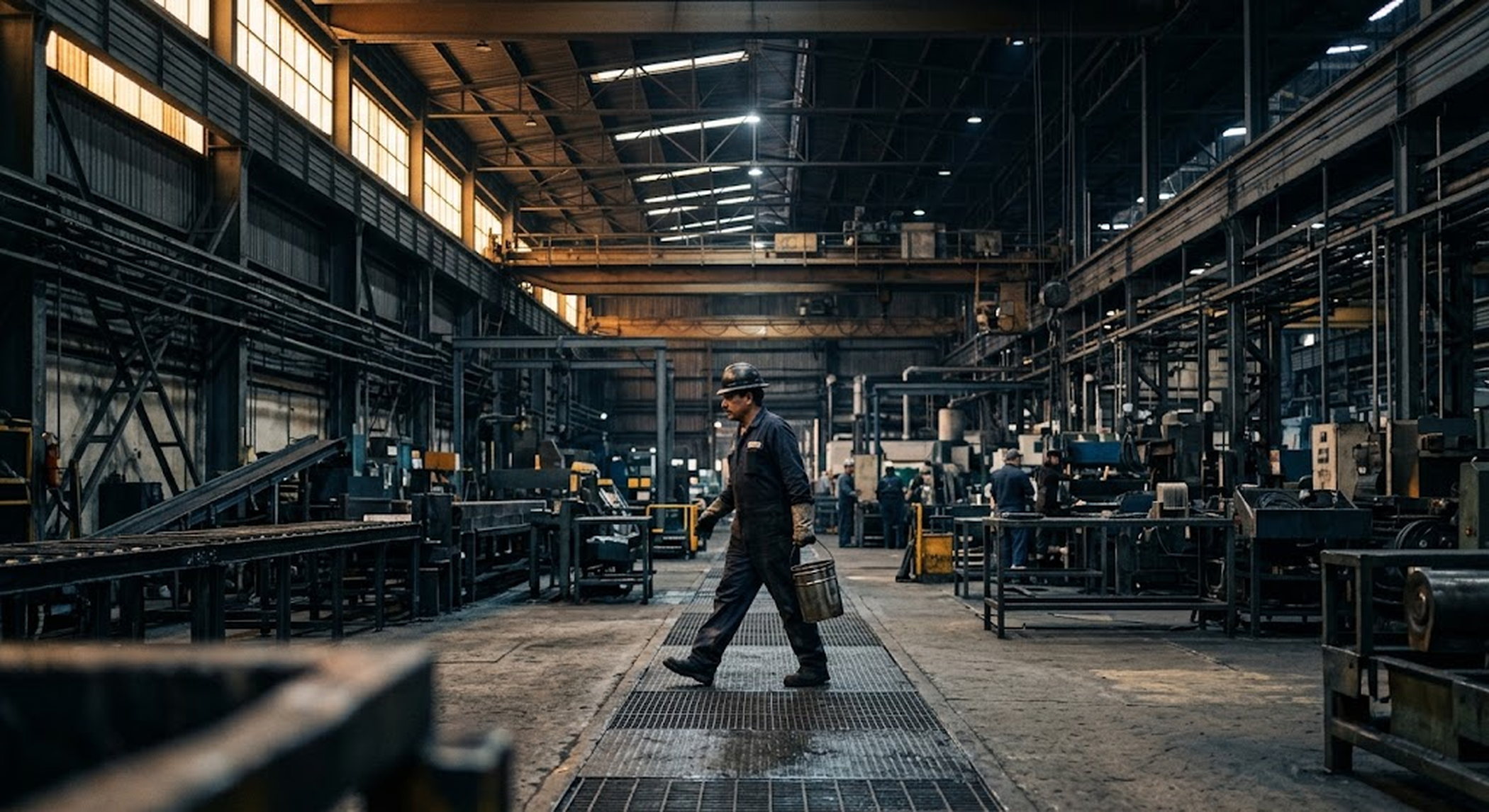 Planta industrial en operación al amanecer